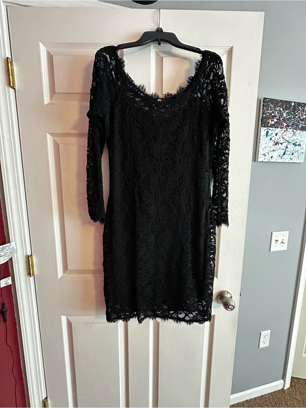 Wendye Chaitin Black Lace Long Sleeve Scoop Dress